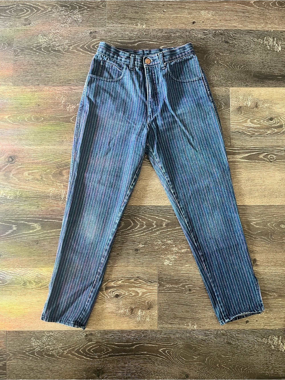 Women’s Blue Pinstripe High-Rise Jeans